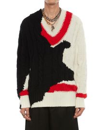 Inkblot V-Neck Cable Sweater at Neiman Marcus